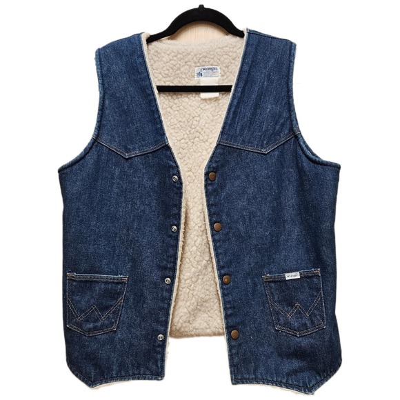 Wrangler Other - 1978 Vintage Wrangler‎ No-Fault Sanfor-Set Sherpa Lined Denim Vest Men's XL READ